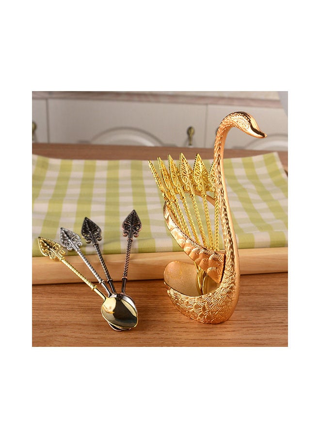 NIBEMINENT - Swan Tableware Spoon Fork Holder Gold 17x6x8centimeter - Image 1