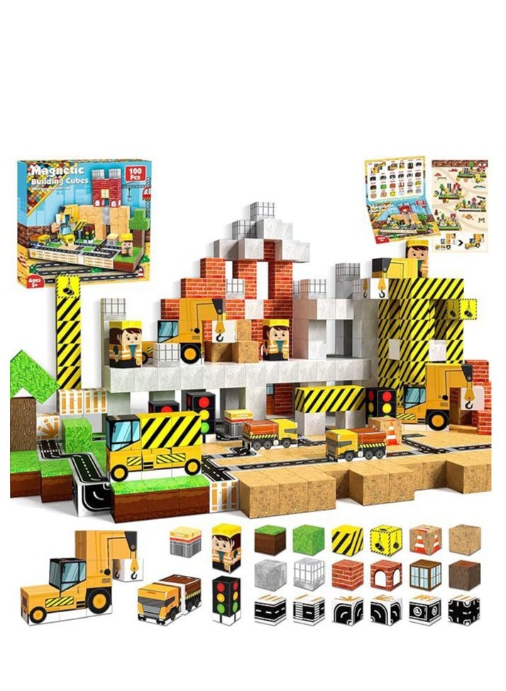 Magnetic Blocks - 100 PCS engineering - Magnetic Toys for Toddler Birthday Gifts - STEM Sensory Toys for Boys & Girls