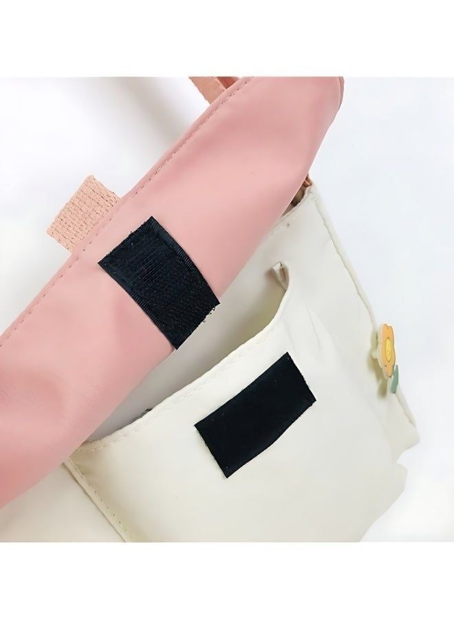Girls' Canvas Sling Crossbody Shoulder Bag with Badge Charm Decor - Pink/White Small Messenger Satchel for Teens - Image 5