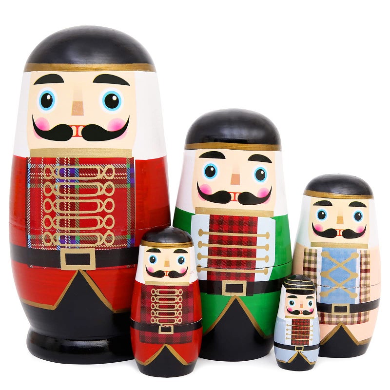 Moonmo 5pcs Beautiful Nutcracker Handmade Wooden Nesting Dolls Nesting Wishing Dolls Nutcracker Matryoshka Traditional - Image 2