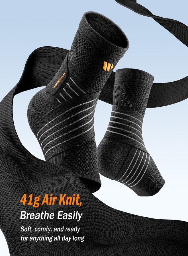 WHCOOL Low-Profile Ankle Braces for Women & Men, Customizable Ankle Compression Sleeve w/Wide Strap, Foot Support Wrap for Plantar Fasciitis Pain Relief, Achilles Tendonitis, Sprain, Black, 1 Pair, L - Image 4