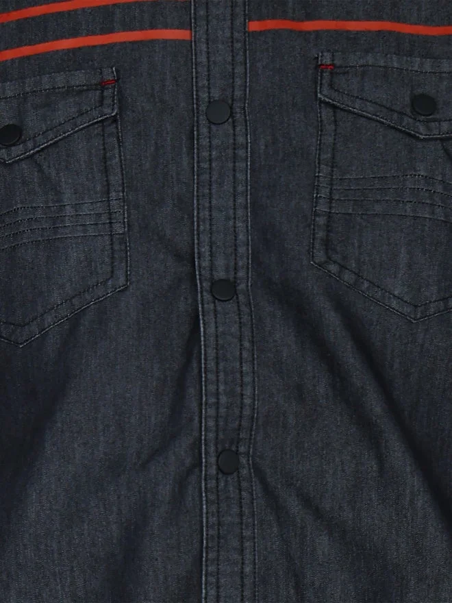 Kuons Avenue  KUONS AVENUE Men Black Denim Shirt with Stripe Detail for Men | Best Price UAE