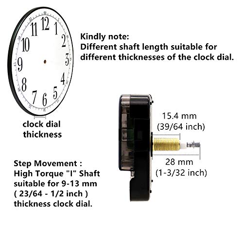 TIKROUND Youngtown 12888 High Torque Long Shaft Clock Movement Mechanism with 4 Sets Hands Total Shaft Length 1-3/32 inch. - Image 3