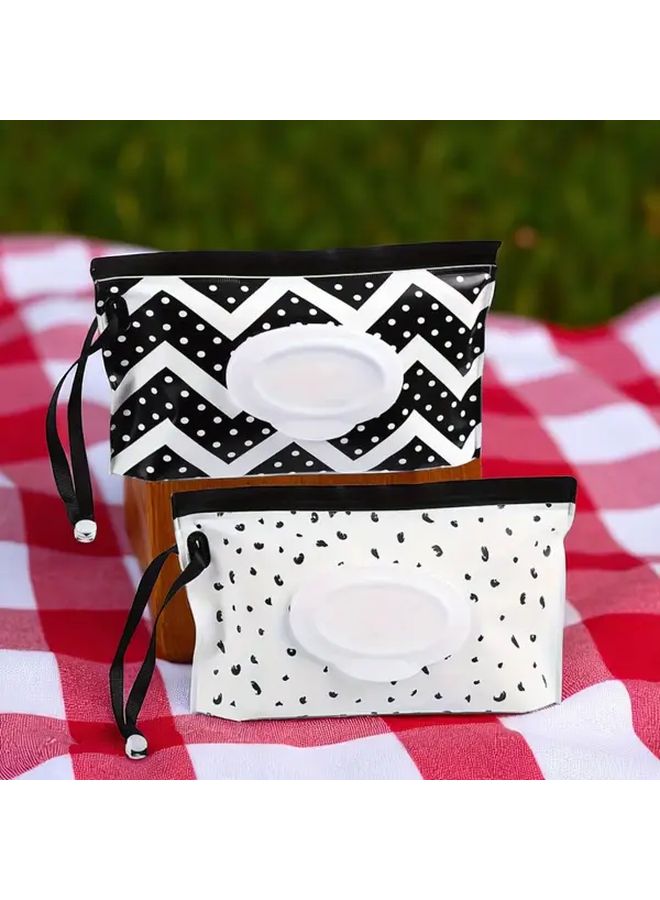 قطعتان علبة مناديل مبللة قابلة لإعادة الاستخدام بمقبض أسود وغطاء بقفل أمان، محمولة ومناسبة للسفر - Image 1