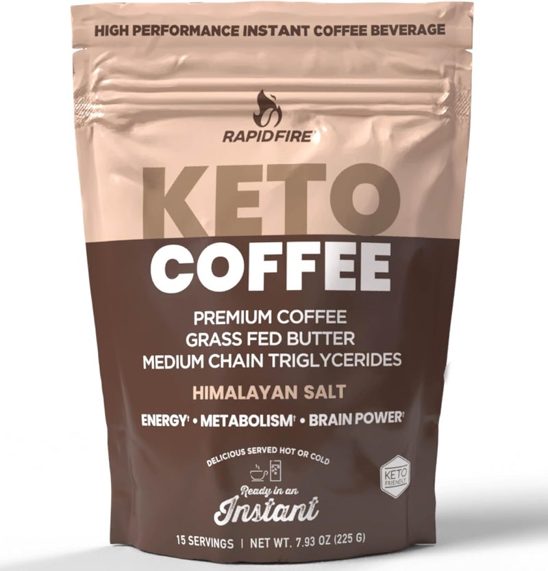 Rapidfire Ketogenic High Performance Instant Coffee Mix with Grass Fed Butter and MCTs, 15 Servings, 7.93 Ounce - Image 1