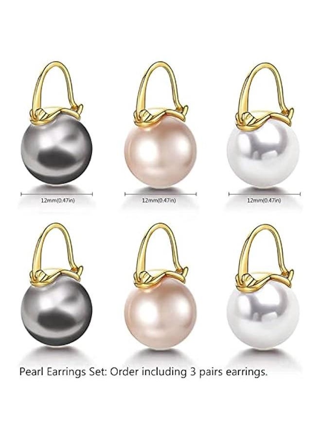 Generic 925 Sterling Silver Pearl Earrings Hypoallergenic Pearl Drop Earrings Set, 3 Pairs Silver Pearl Earrings Fine Jewelry for Women Ladies Large Size 12mm  - Image 2