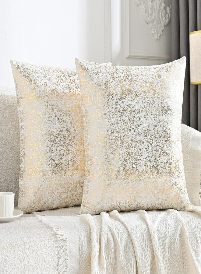 JELLYMONI Sparkling Decorative Pillow Covers Set of 2, Gold Glitter Throw Pillows Cover 18 x 18 Inch for Living Room Bed Sofa Couch, Morden Home Luxury Decor(18x18in,Gold White) - Image 1