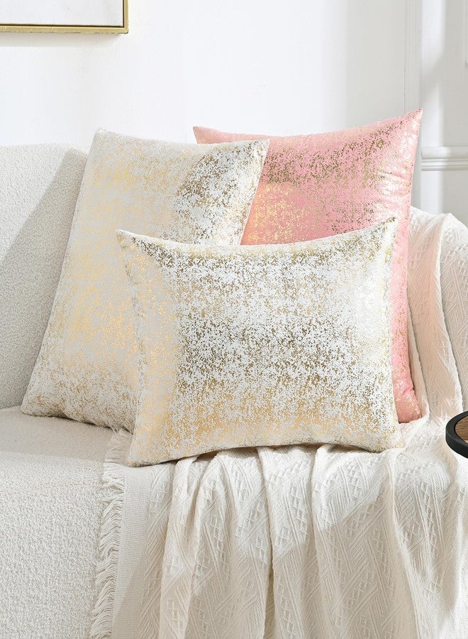 JELLYMONI Sparkling Decorative Pillow Covers Set of 2, Gold Glitter Throw Pillows Cover 18 x 18 Inch for Living Room Bed Sofa Couch, Morden Home Luxury Decor(18x18in,Gold White) - Image 2