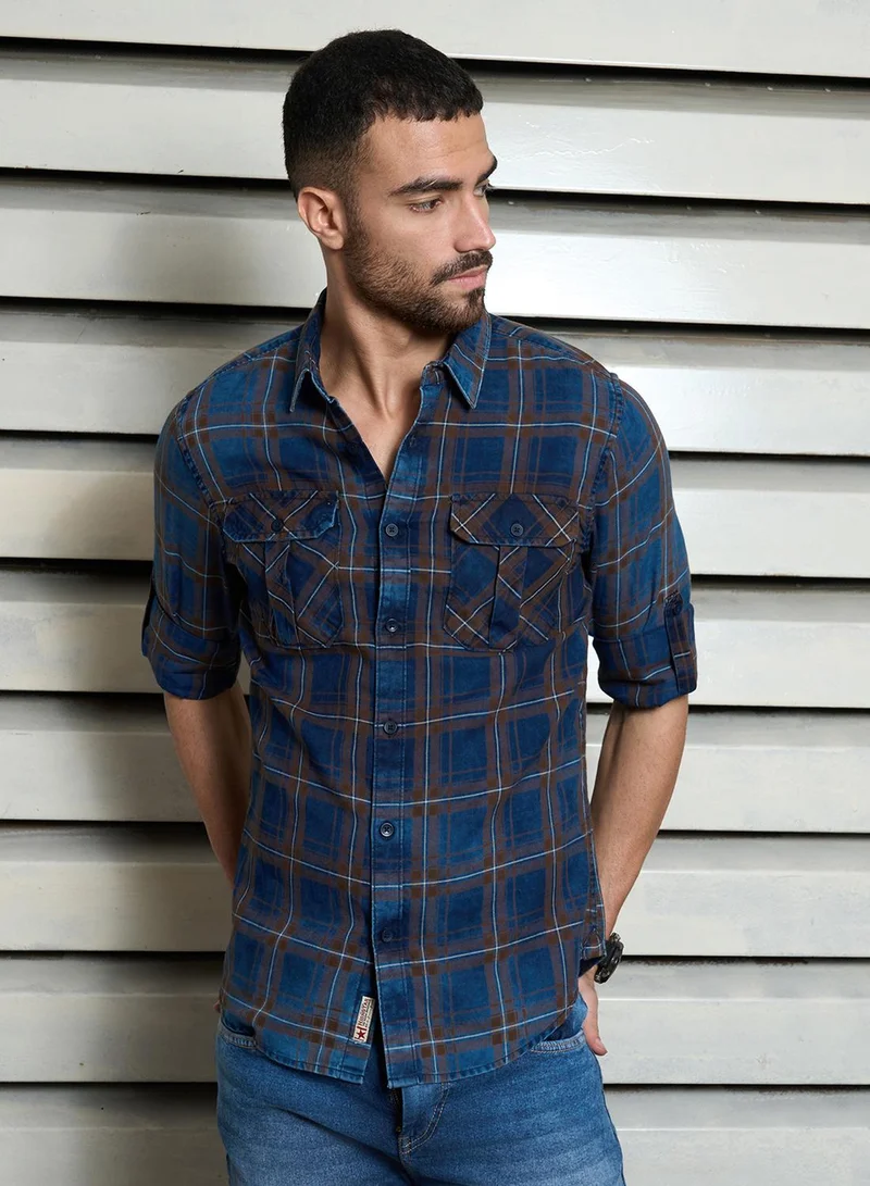 هاي ستار Men's Multicolour 100% Cotton Checkered Button Down Regular Fit Shirt