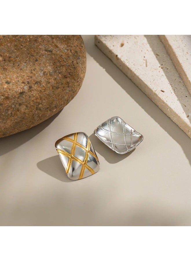 The Black Pearl Accessories Two Tone Golden Silver Stainless Steel Earring - Image 4