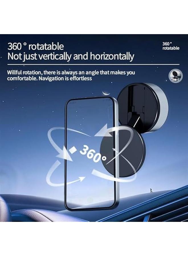erorex Car Magnetic Mobile Phone Holder Magnetic Car Suction Cup Folding Holder 360° Rotating Adjustable Suction Cup Magnetic Phone Holder For Car Gym Mirror Smooth Surface Silver  - Image 2