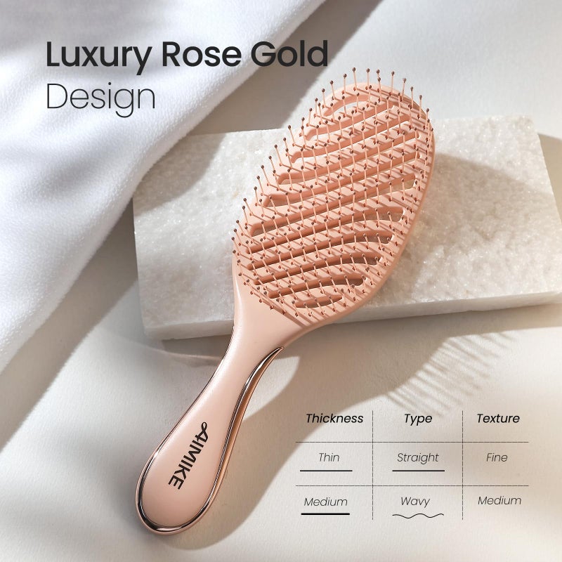 AIMIKE Rose Luxe Detangler Brush, Pain-Free Vented Detangling Brush with Ultra-Soft FlexGlide Bristles, Effortlessly Remove Knots & Reduce Hair Breakage, Wet Dry Brush for Women Thin Fine Hair - Image 2