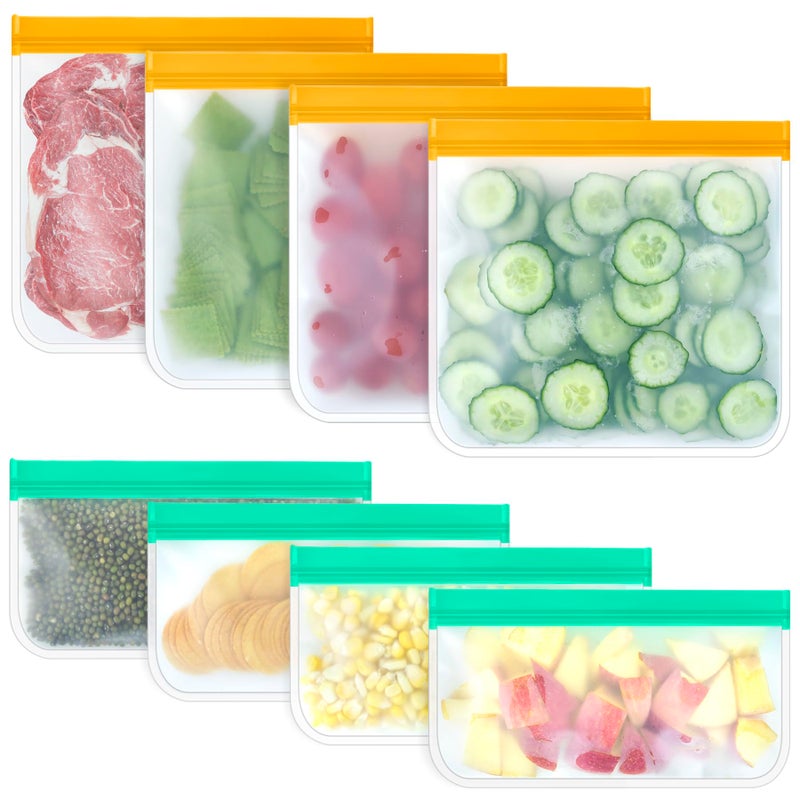 TROUSKAIG Silicone Storage Freezer Bags 4 Reusable Sandwich Bags  4 Reusable Snack Bags Leakproof Food Storage Containers for Picnic Work Home Use