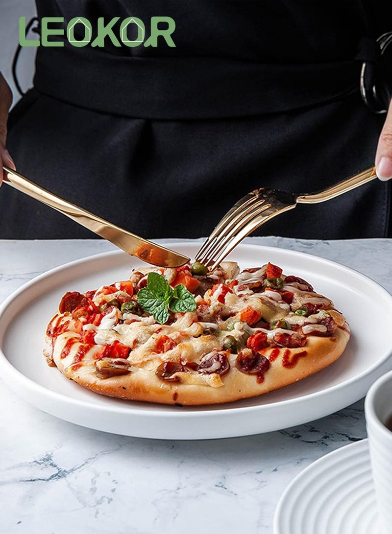 LEOKOR طقم أدوات مائدة مكون من 24 قطعة مع سكاكين وملاعق وشوك طقم أدوات مائدة من الفولاذ المقاوم للصدأ يكفي 6 أشخاص أسود/ذهبي - Image 3