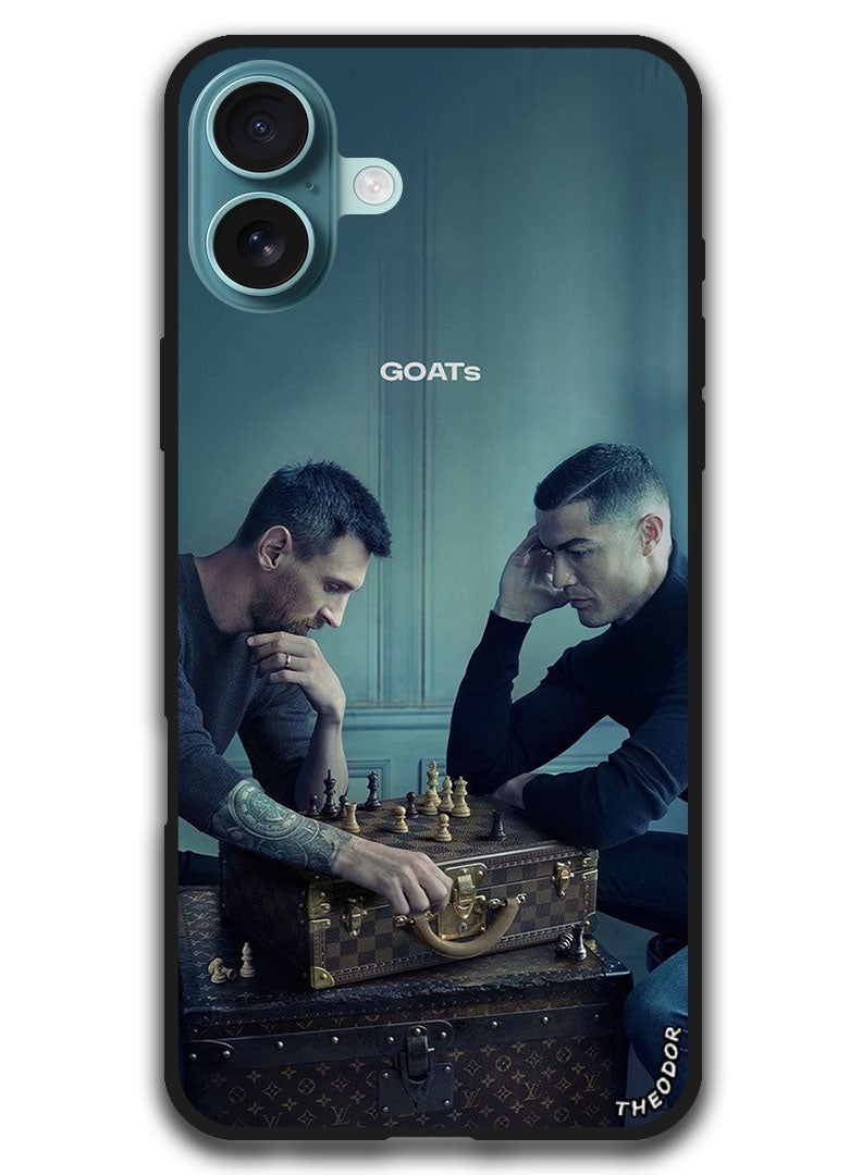 Theodor Protective Case Anti Scratch Shock Proof Bumper Cover For iPhone 16 Plus (6.7)-inch Messi & Ronaldo Chess - Image 1