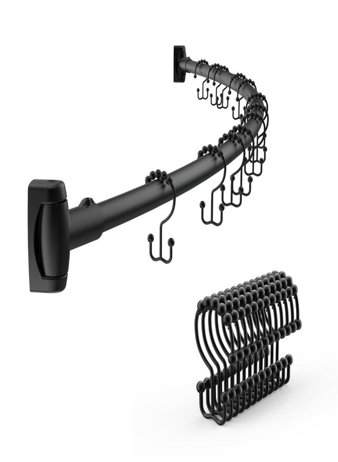 CalcMetal 42-72 Inches Adjustable Arched Curved Shower Curtain Rod with 12 Pcs Shower Curtain Rings for Bathroom, Fitting Room, or Kitchen, Wall Drill Needed, Easy Installation, Matte Black - Image 1
