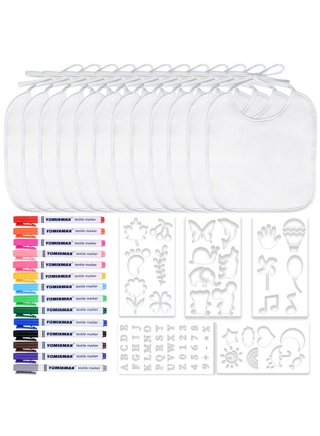 GOLDGE Dazzle at Baby Showers with a 44-piece DIY Bib Decorating Kit. 24 Bibs, 6 Stencils, 14 Markers (24 Bibs) - Image 1