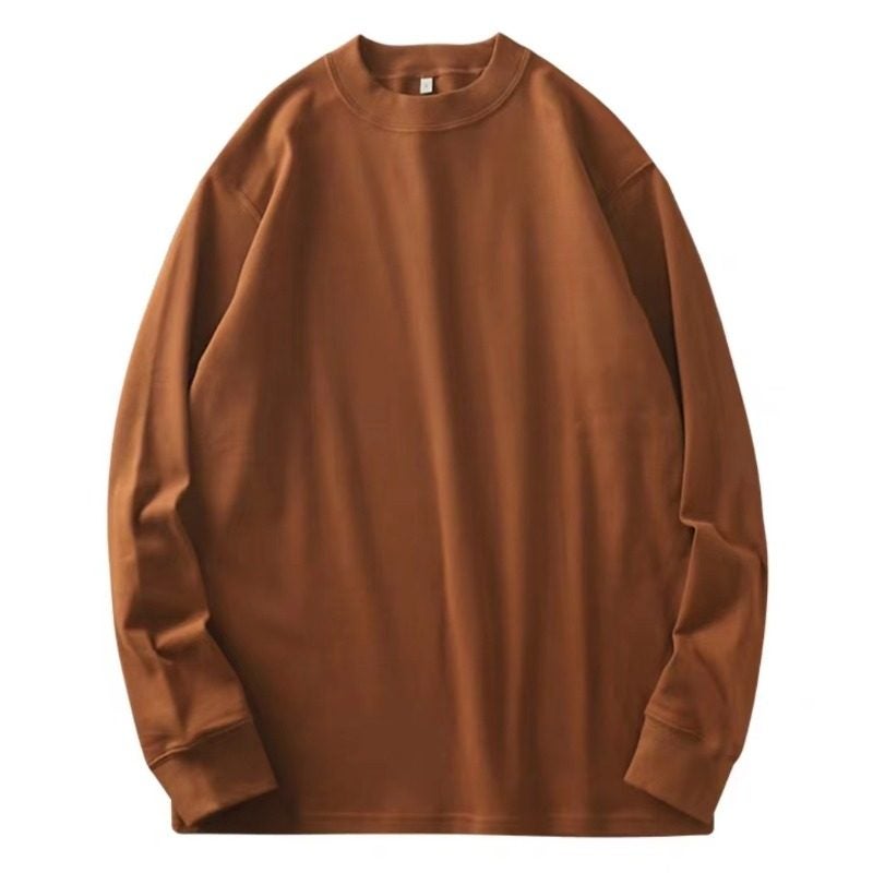 300G heavy cotton long-sleeved t-shirt loose solid color top white T-shirt undershirt thick men's and women's T-shirt - Image 2