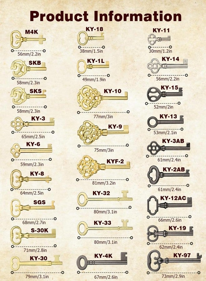 Mellbree Skeleton Key Set, 26-Key Universal Replacement Skeleton Keys Kit for Antique Dresser, Chinese Cabinet, Antique Furniture and Old Style Cabinets or Doors, Collectible Gift - Image 4