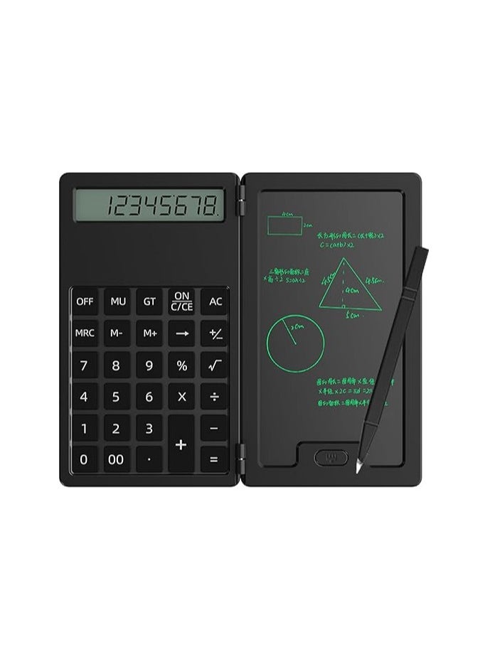 Generic Electronic Notepad Calculator with Erasable Writing Notepad, Portable Folding LCD Whiteboard 12 Digit Clear Screen Pocket Scientific Calculator Black  - Image 1