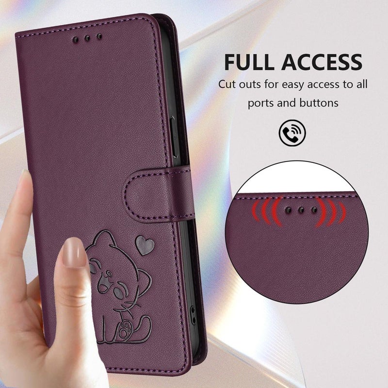 erorex For vivo iQOO Z10 / Y300 Pro+ / T4 Embossed  Cat Leather Phone Case with Hand Strap(Dark Purple) - Image 4