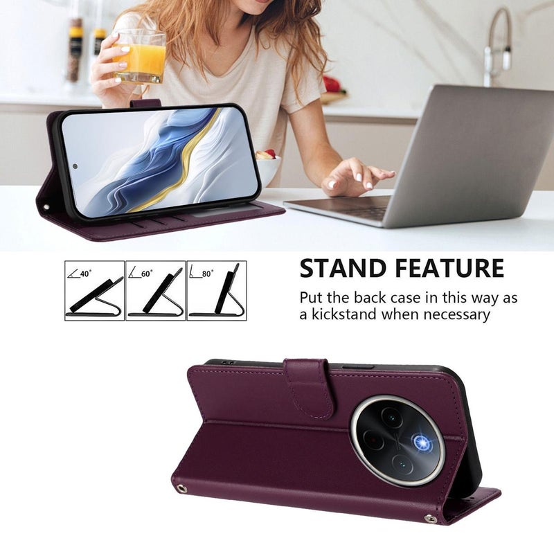 erorex For vivo iQOO Z10 / Y300 Pro+ / T4 Embossed  Cat Leather Phone Case with Hand Strap(Dark Purple) - Image 3