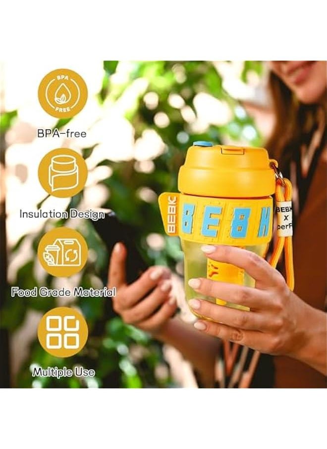 Generic - Travel Coffee Mug,20oz Coffee Cup with Leakproof Lid and Straw, Non-Slip Design, Portable Vacuum Cups with Detachable Filter for Hot, Cold Water, Coffee,Tea for Outdoor Hiking Traveling (Yellow) - Image 1