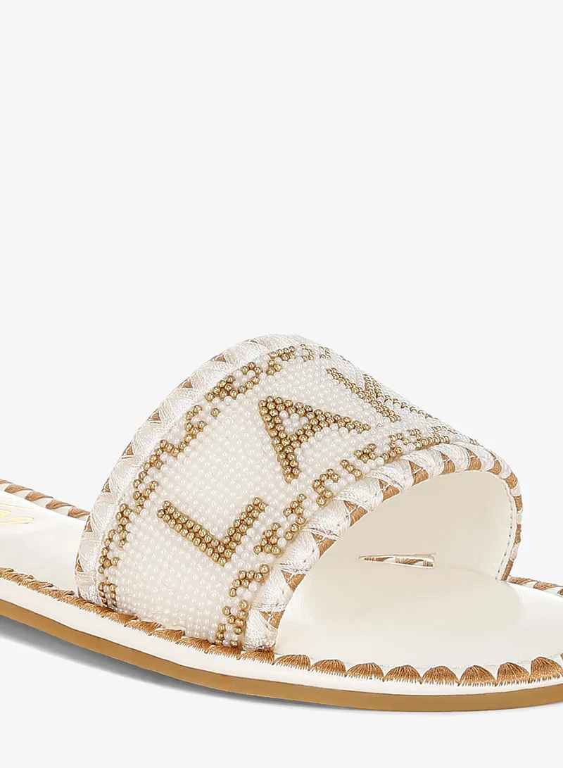 London Rag beige Beaded Lake Como Flat Slip Ons in Beige for Women | Best Price UAE