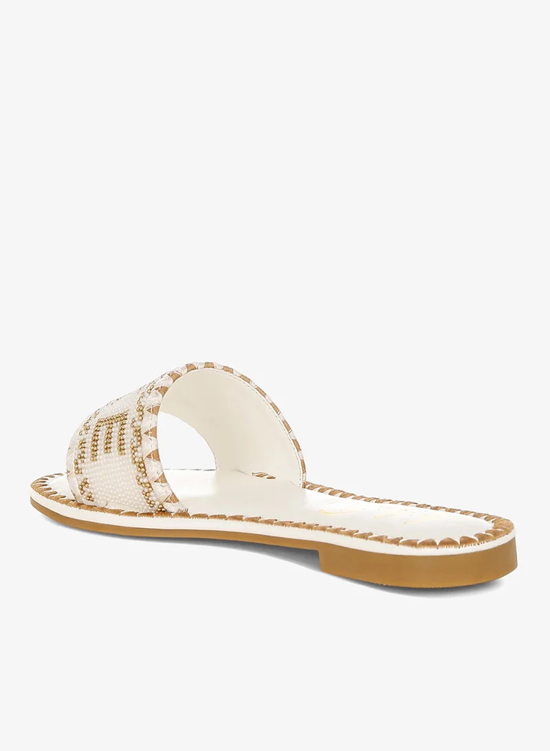 London Rag beige Beaded Lake Como Flat Slip Ons in Beige for Women | Best Price UAE