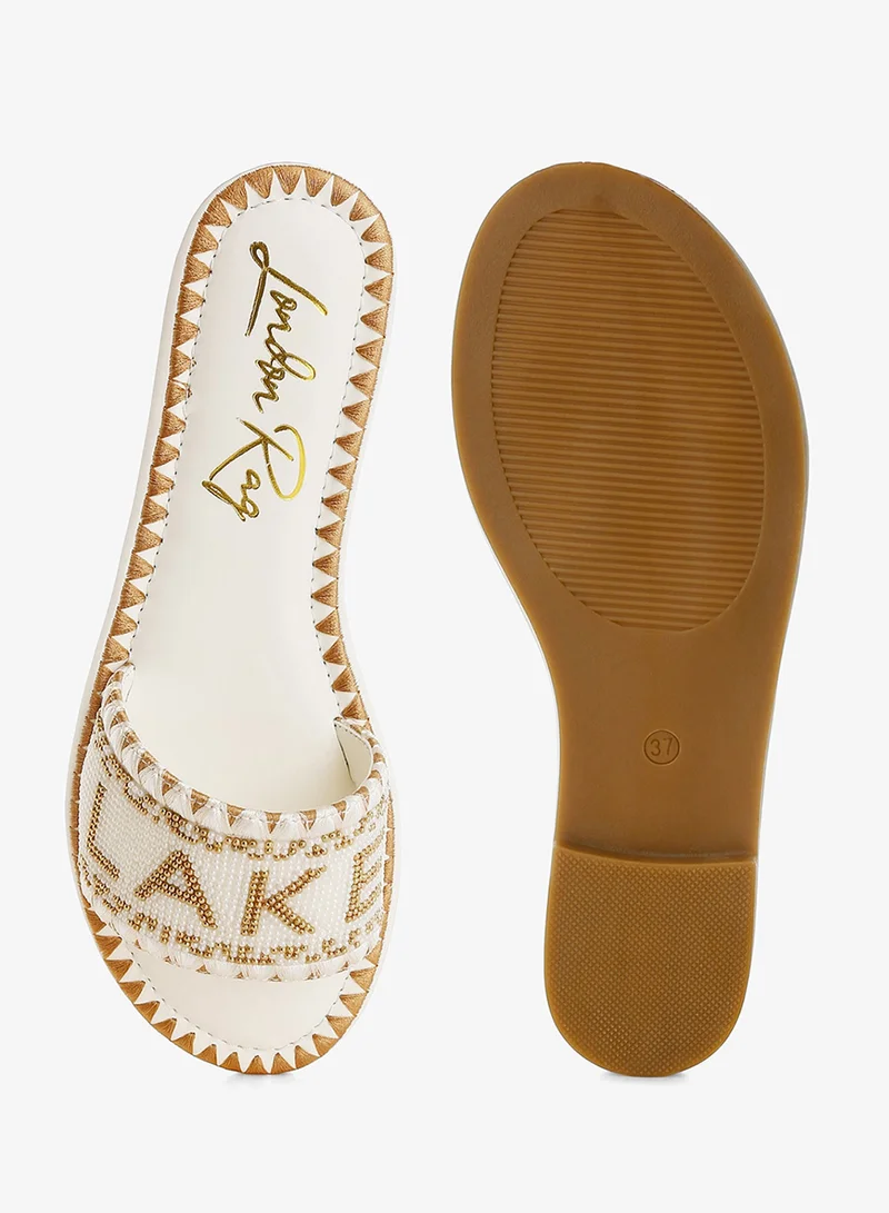 London Rag beige Beaded Lake Como Flat Slip Ons in Beige for Women | Best Price UAE