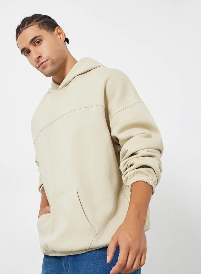 Beige Oversized Fleece Hoodie