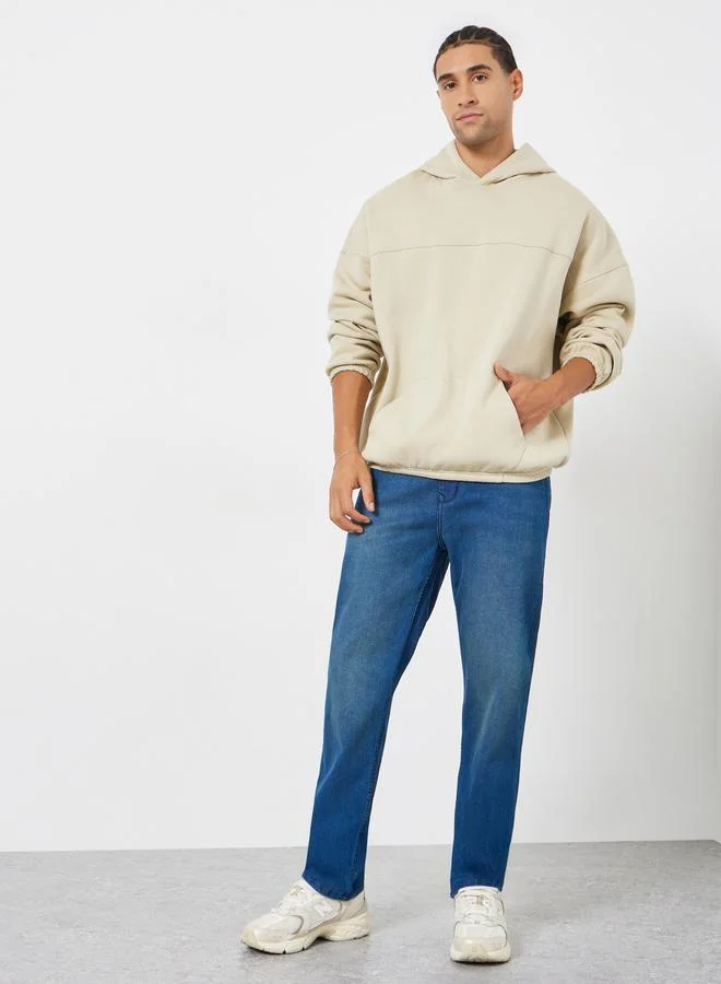 Styli Beige Oversized Fleece Hoodie