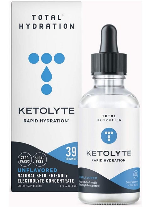 قطرات إلكتروليت Total Hydration Ketolyte Rapid Hydration (بدون نكهة) صديقة للكيتو بدون سعرات حرارية وبدون سكر، مكمل إلكتروليت طبيعي مع المغنيسيوم (39 وجبة)