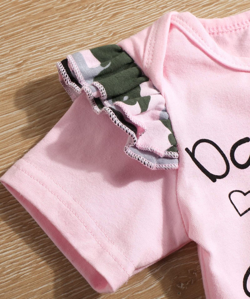 AMAWMW Baby Girl Clothes Set Daddys Little Girl Ruffle Romper Top Camouflage Pants Newborn Infant Baby Girl Outfit (Pink-A, 12-18 Months) - Image 3