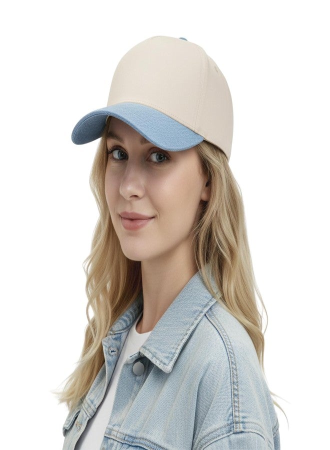 TopTie 5 Panel Trucker Cap Snapback Mid Profile Cotton Sun Hat Adult-Red Beige - Image 5
