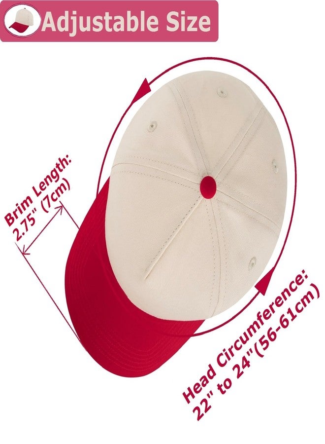 TopTie 5 Panel Trucker Cap Snapback Mid Profile Cotton Sun Hat Adult-Red Beige - Image 3