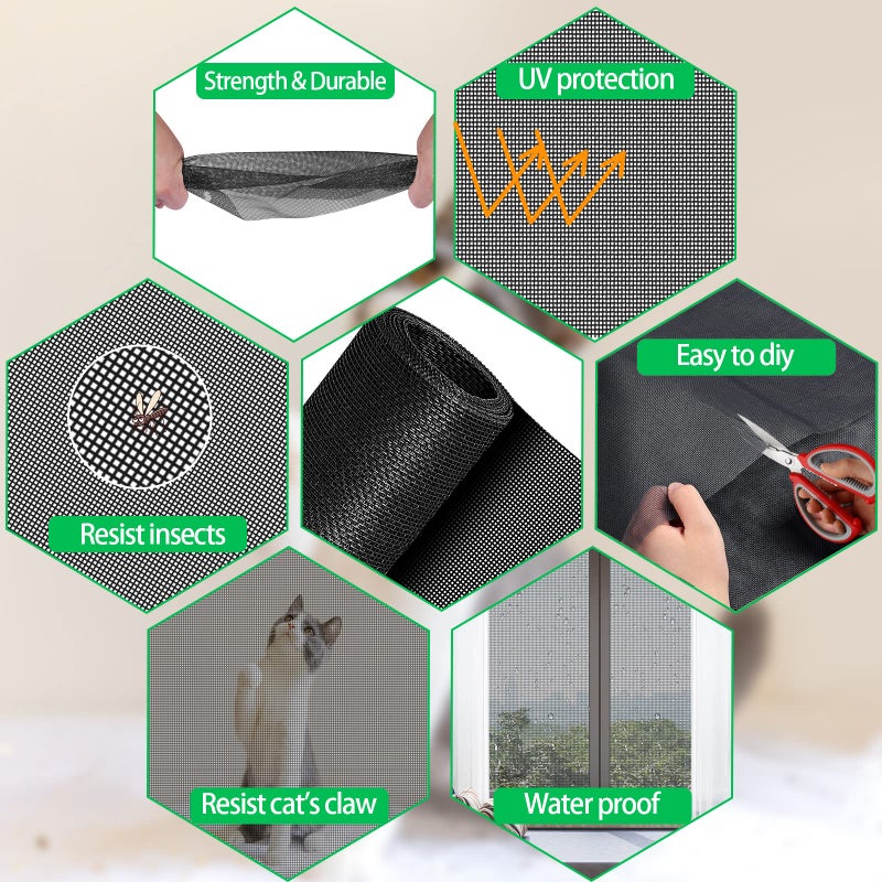 QWR Pet Proof Window Screen Replacement Kit, 48"x118" Durable High Hardness Screen Mesh Replacement Window Screens Repair Kit for Sliding Screen Door,Patio and Windows.(Folded Package) - Image 5