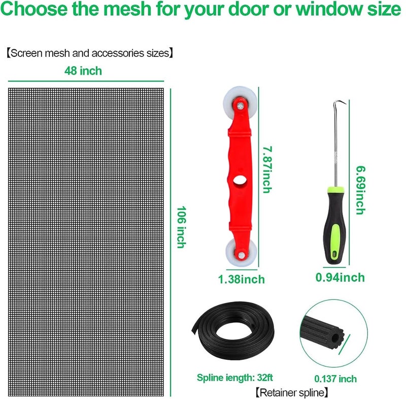 QWR Pet Proof Window Screen Replacement Kit, 48"x118" Durable High Hardness Screen Mesh Replacement Window Screens Repair Kit for Sliding Screen Door,Patio and Windows.(Folded Package) - Image 3