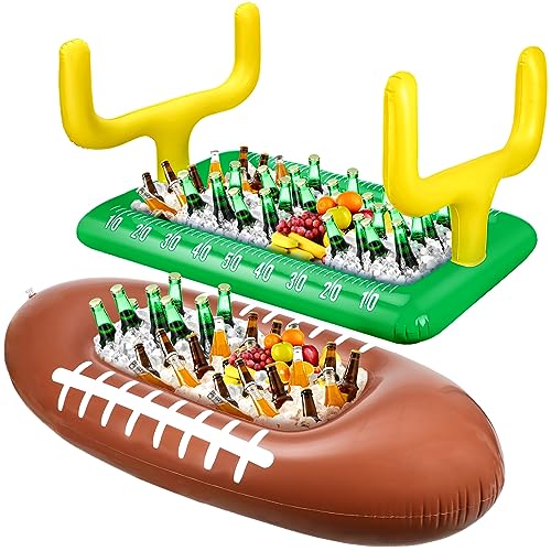 Leitee 2 Pcs Inflatable Football Drink Cooler Football Party Decoration Inflatable Field Cooler Ice Serving Bar Food Container for Summer Sport Birthday Party Favor SuppliesGreen Brown - Image 1