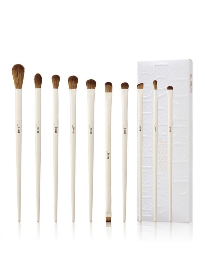 Jessup Precision Makeup Brushes 10Pcs Eye Makeup Brush Set Premium Synthetic Eyeshadow Concealer Eyeliner Eyebrow Blending Highlight Brush, Light Grey T330 - Image 1