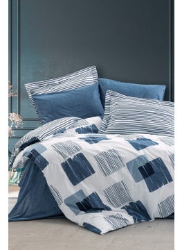 COTTON BOX Modern Double Duvet Cover Set Solito Indigo  - Image 1