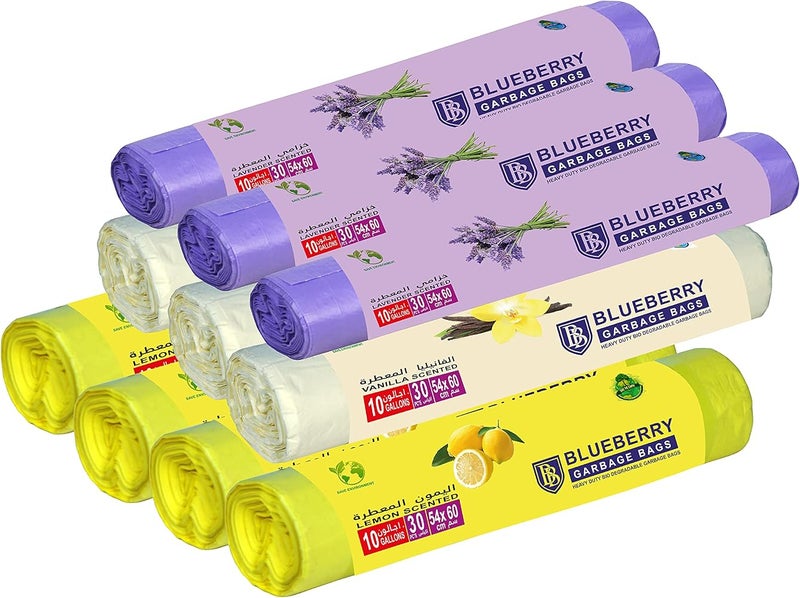 BLUEBERRY - 10-Roll PACK Perfumed Trash Bag Mix Pack-Oxo-Biodegradable-10 Gallon-54X60cm-30 pieces Each Roll-SCENTED GARBAGE BAG - Image 1