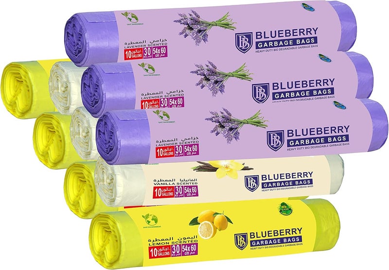 BLUEBERRY - 10-Roll PACK Perfumed Trash Bag Mix Pack-Oxo-Biodegradable-10 Gallon-54X60cm-30 pieces Each Roll-SCENTED GARBAGE BAG - Image 2