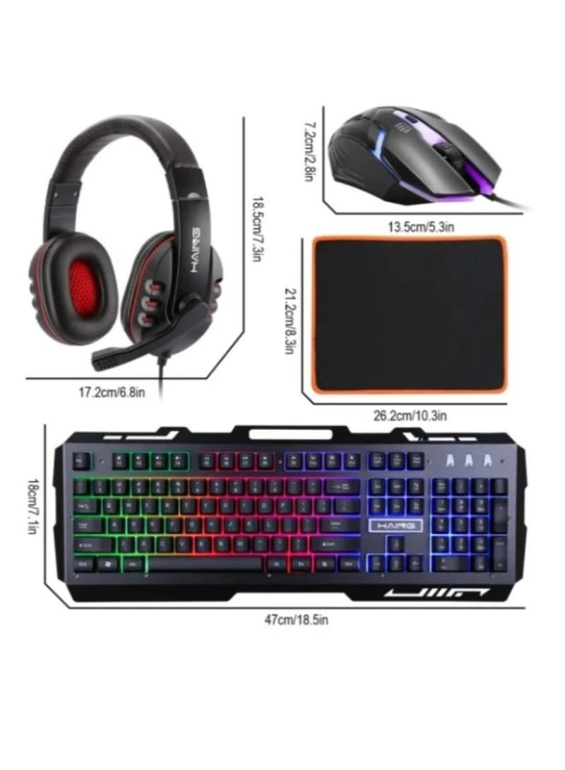 Haing مجموعة ألعاب RGB 4 في 1 - لوحة مفاتيح مضاءة LED، فأرة ألعاب 6D، سماعة ستيريو مع ميكروفون وسادة فأرة - مجموعة سلكية USB للكمبيوتر الشخصي، PS4، Xbox ولابتوب الألعاب (بالإنجليزية والعربية) - Image 3