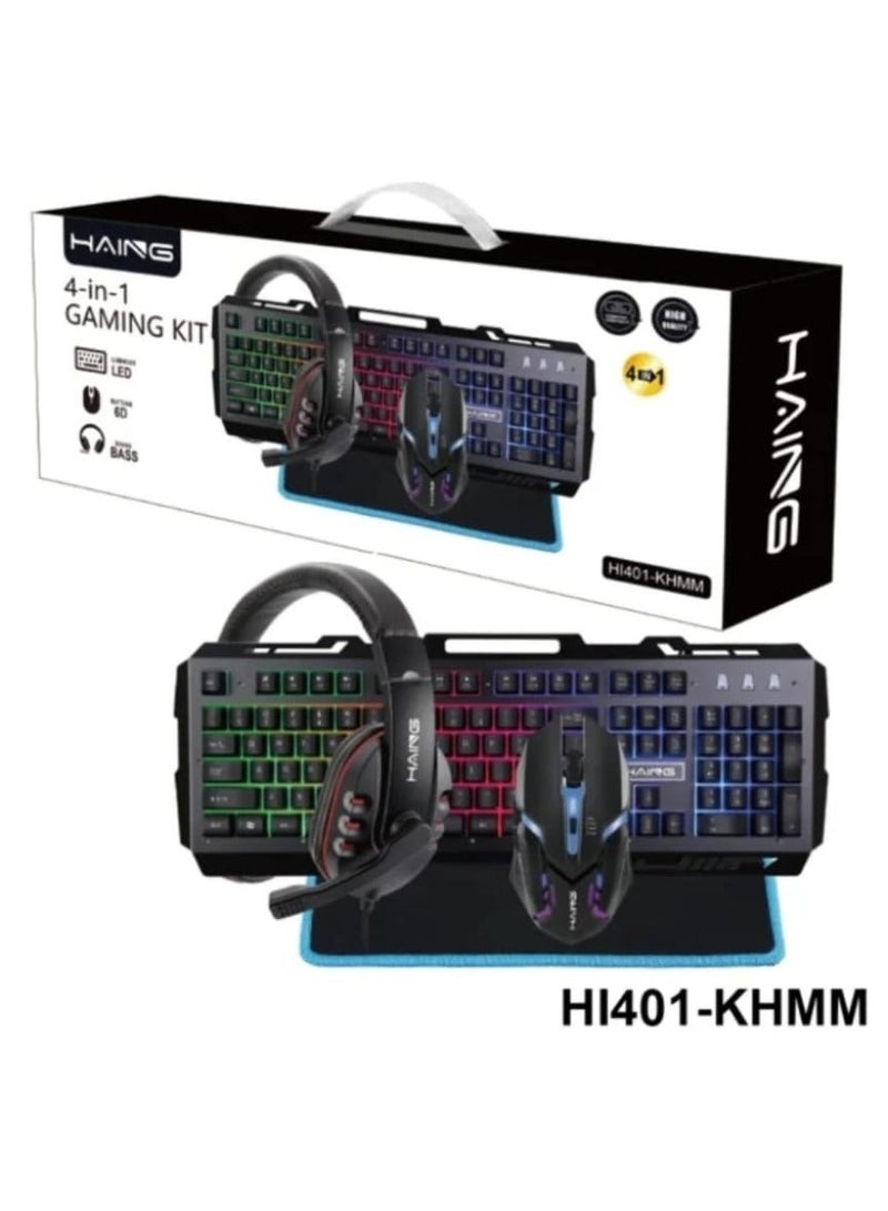 Haing مجموعة ألعاب RGB 4 في 1 - لوحة مفاتيح مضاءة LED، فأرة ألعاب 6D، سماعة ستيريو مع ميكروفون وسادة فأرة - مجموعة سلكية USB للكمبيوتر الشخصي، PS4، Xbox ولابتوب الألعاب (بالإنجليزية والعربية) - Image 2
