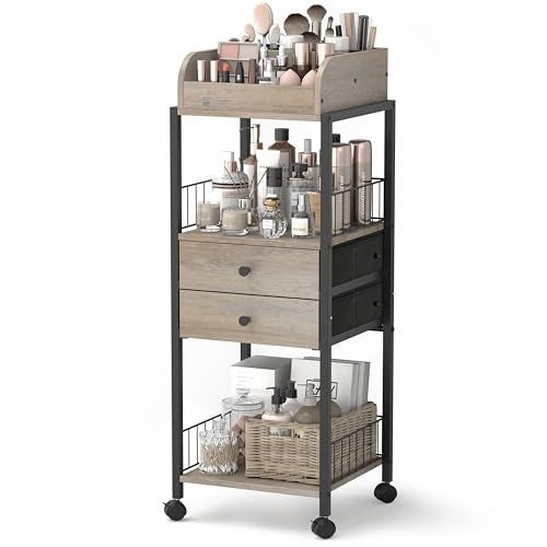 SOLIMINTR Makeup Organizer, Floor Skincare Organizers Make Up Organizers and Storage with Drawers, Vanity Organizer Cosmetics Display Cases Holder for Skin Care Nail Polish Perfume Black - Image 1