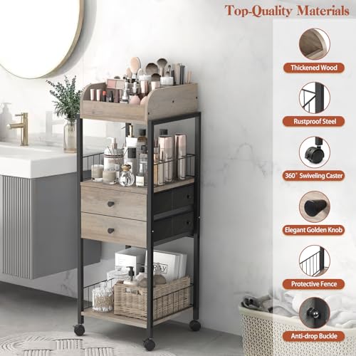 SOLIMINTR Makeup Organizer, Floor Skincare Organizers Make Up Organizers and Storage with Drawers, Vanity Organizer Cosmetics Display Cases Holder for Skin Care Nail Polish Perfume Black - Image 4