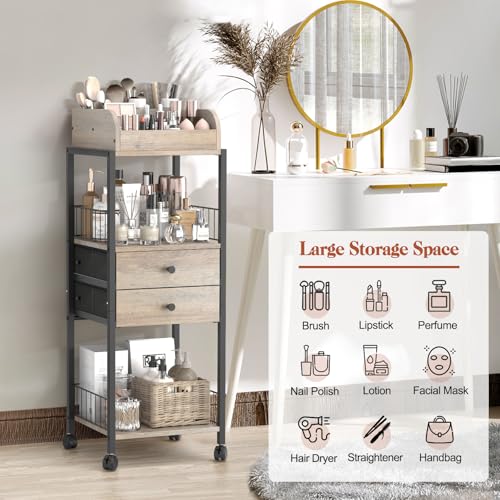 SOLIMINTR Makeup Organizer, Floor Skincare Organizers Make Up Organizers and Storage with Drawers, Vanity Organizer Cosmetics Display Cases Holder for Skin Care Nail Polish Perfume Black - Image 2
