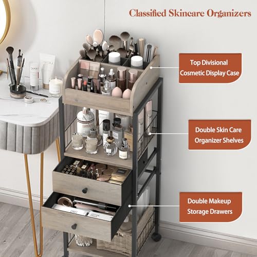 SOLIMINTR Makeup Organizer, Floor Skincare Organizers Make Up Organizers and Storage with Drawers, Vanity Organizer Cosmetics Display Cases Holder for Skin Care Nail Polish Perfume Black - Image 3