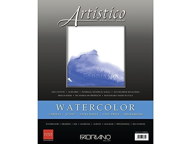 Artistico Traditional Extra White Watercolour Paper, 100% Cotton–2 Sheets,Cold Pressed,640 GSM,16x20inches|Ideal for Watercolour,Drawing with Tempera,Gouache,Acrylic,Ink,Charcoal,Graphite.